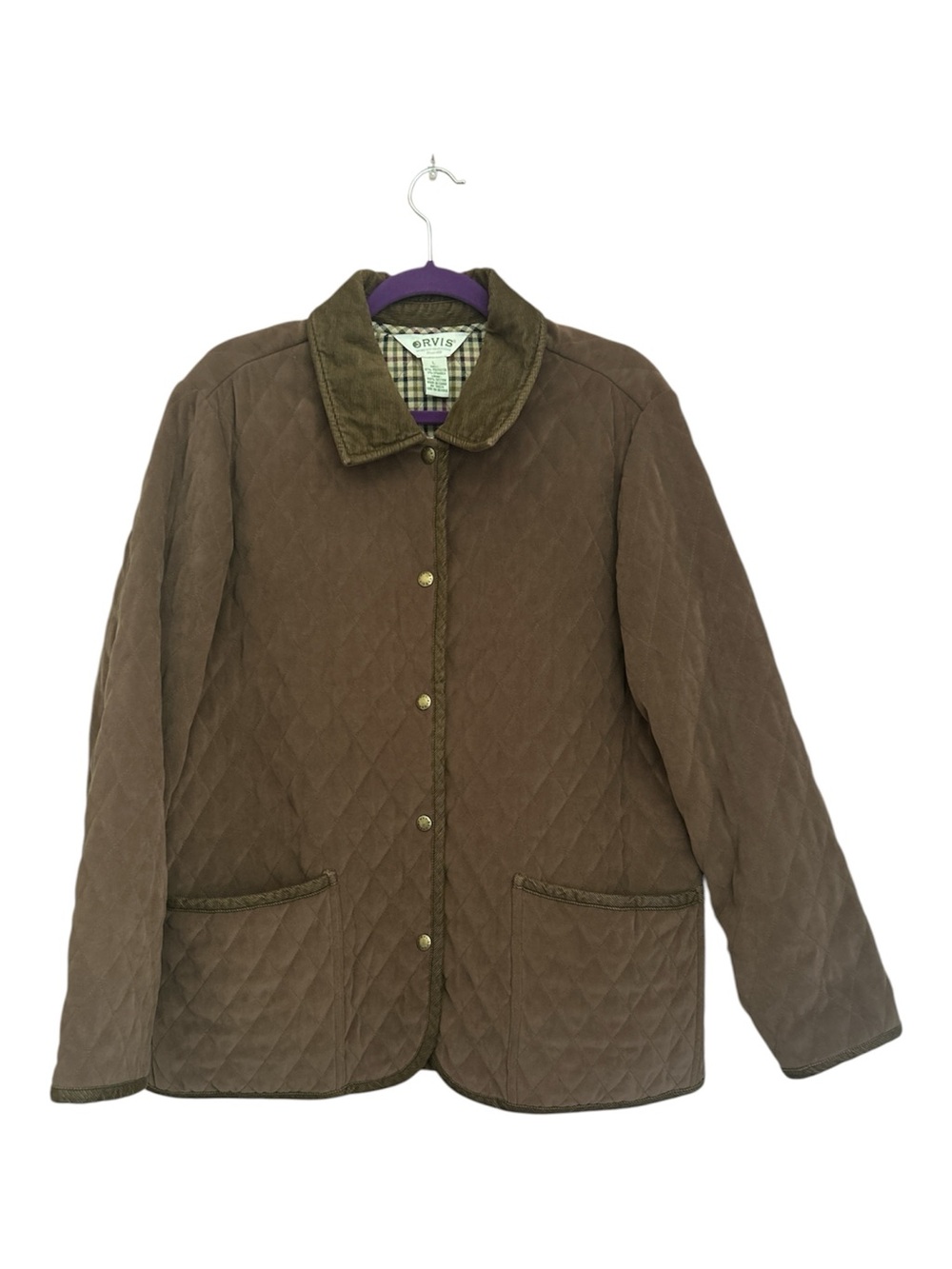Orvis Vintage Quilted Chore Coat Plaid Lined Earthy Gorpcore Size Large